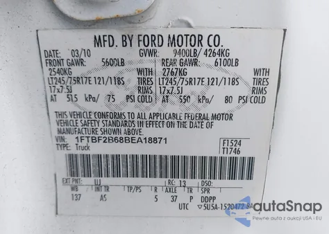 2011 Ford F-250 Xl from USA, damaged, VIN 1FTBF2B68BEA18871